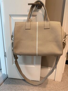 Rothy's Beige and Light Blue Tote with Center Stripe